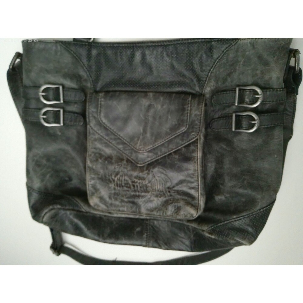Harley Davidson Distressed Leather Shoulder Bag Grey